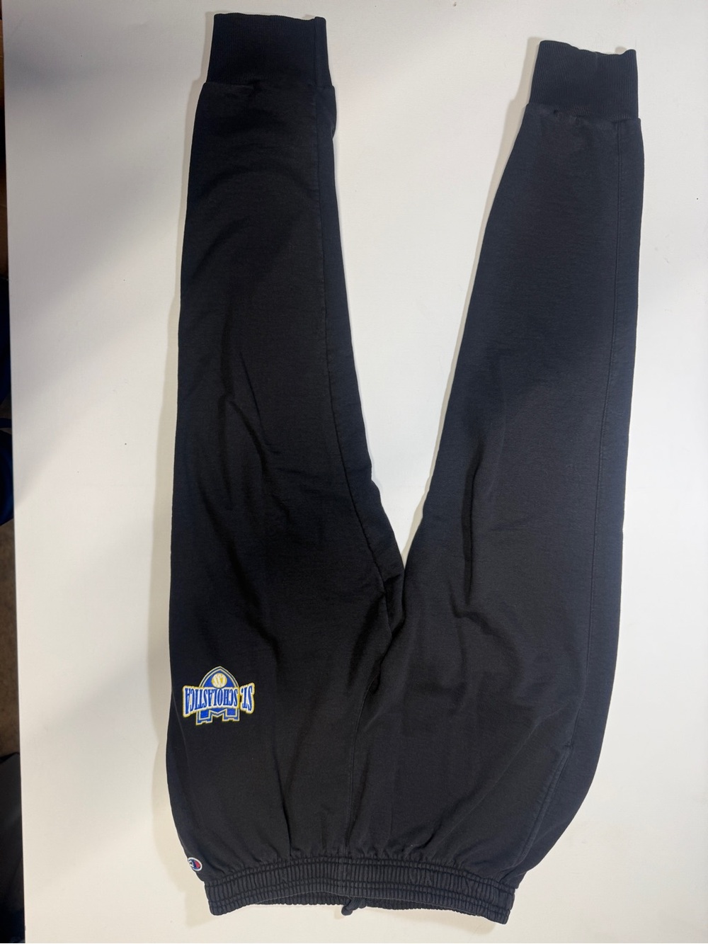 Champion St Scholastica Saints Black Sweatpants with Blue & Yellow Patch